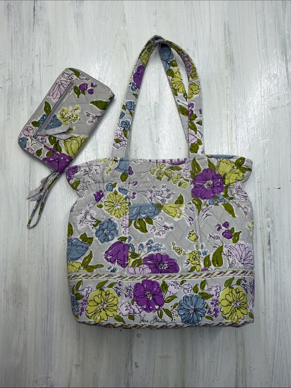 Vera Bradley Watercolor Quilted Tote Bag & Matching Wristlet Set - Retired